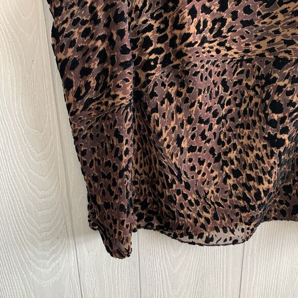 Elie Tahari Noelle Leopard Puff Sleeve Top Brown Long Sleeve Small - Picture 4 of 7